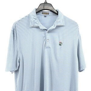 Peter Millar Summer Comfort Blue White Golf Polo Shirt Logo Pre-Owned Mens Large